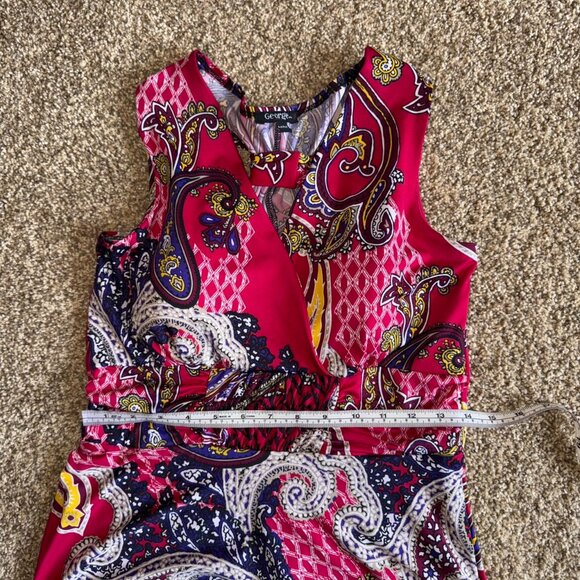 George pink colorful sleeveless summer dress with asymmetrical hem - Picture 13 of 13